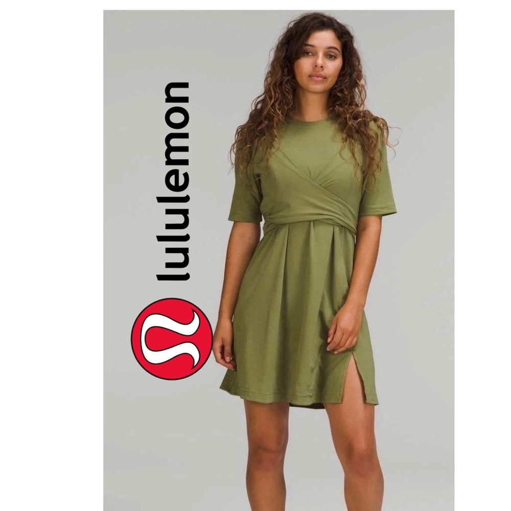 Lululemon All Yours Wrap Dress Olive Green Vitasea Short Sleeve Mini Dress Sz 6